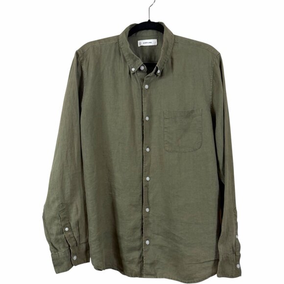 Everlane Shirt Men's Large Green Linen Long Sleeve Shirt Breathable Vacation - Picture 2 of 7